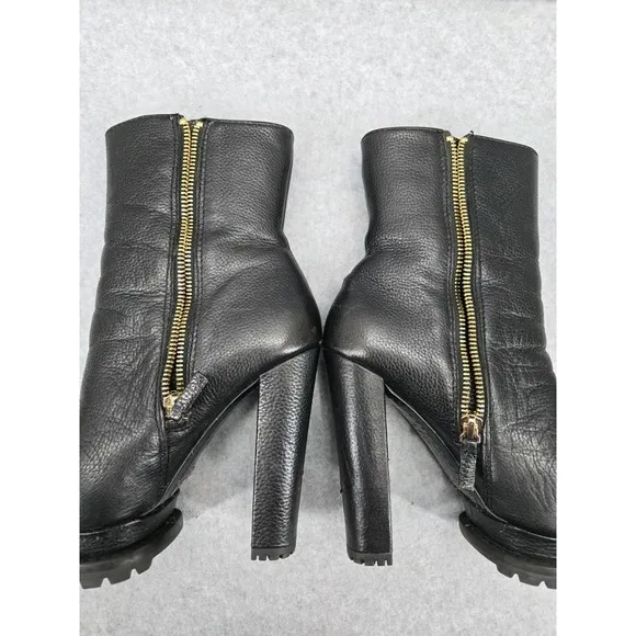 ALICE   OLIVIA Black Shearling Platform Leather Leather Boots Bootie 5.5