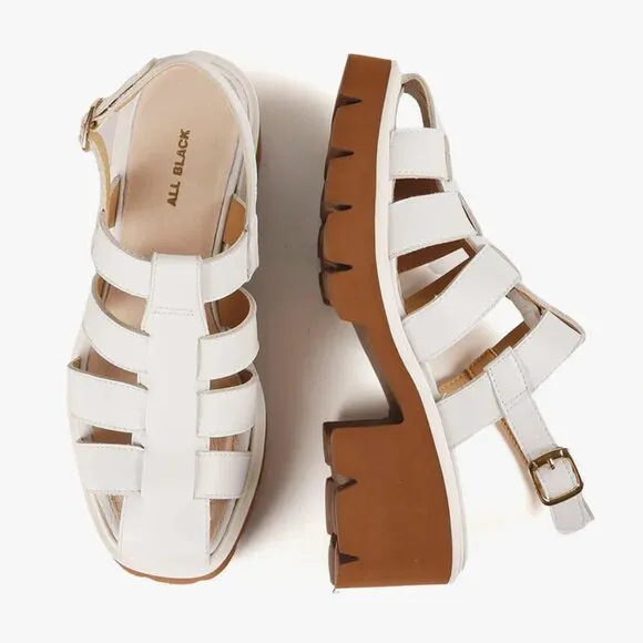 ALL BLACK Brand Womens 10 US 40.5 EU White Leather Gladiator Sandals Shoes