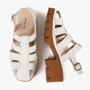 ALL BLACK Brand Womens 10 US 40.5 EU White Leather Gladiator Sandals Shoes