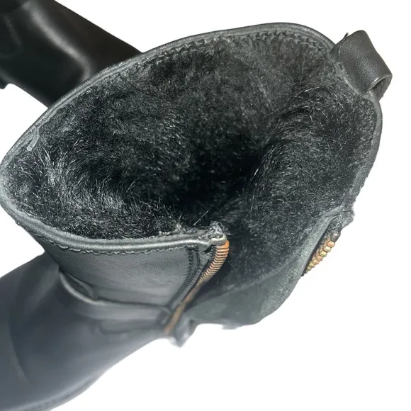 All Saints Shearling Black Leather Classic Boots size 37