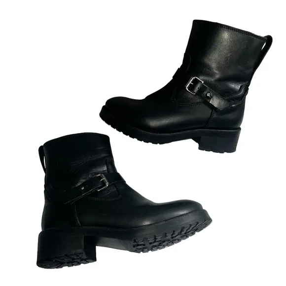 All Saints Shearling Black Leather Classic Boots size 37