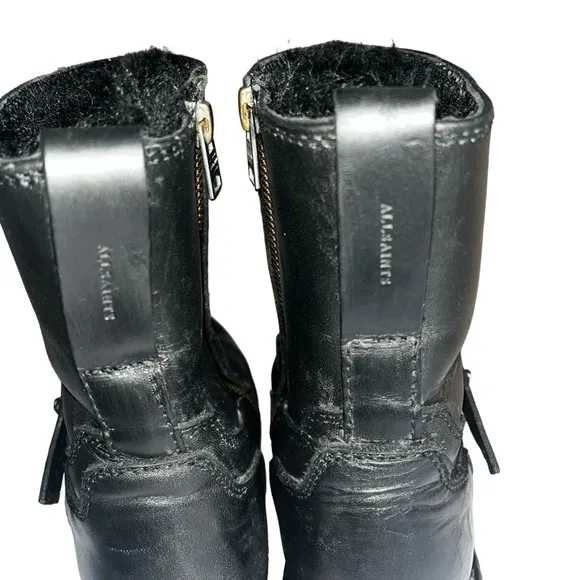 All Saints Shearling Black Leather Classic Boots size 37