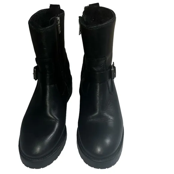 All Saints Shearling Black Leather Classic Boots size 37