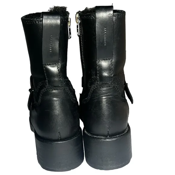 All Saints Shearling Black Leather Classic Boots size 37