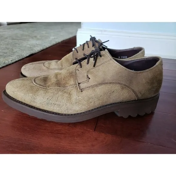 ALLEN EDMONDS Malone Tan Distressed Leather Lace Up Men’s Loafers 9D - SCRATCHES