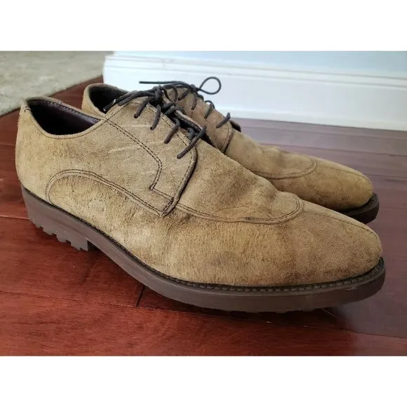 ALLEN EDMONDS Malone Tan Distressed Leather Lace Up Men’s Loafers 9D - SCRATCHES