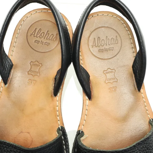 Alohas Leather Slingback Flats Sandals Women‘s Shoe US6.5 EU 37 Black