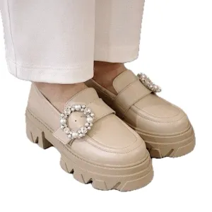 Alohas Platform Loafer Trailblazer Crystal Stone Beige EU 38 / US size 7.5