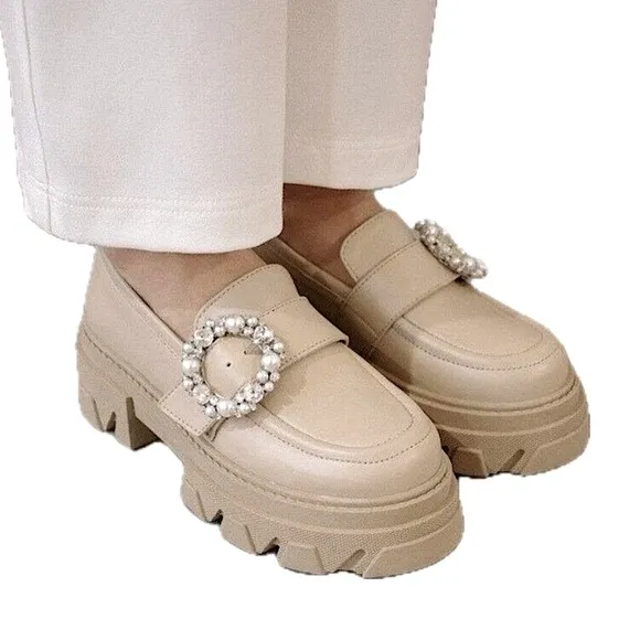Alohas Platform Loafer Trailblazer Crystal Stone Beige EU 38 / US size 7.5