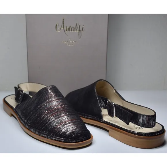 AMALFI BY RANGONI NIB GELSO BLACK KATMANDOU SLINGBACK FLATS. SIZE 7M