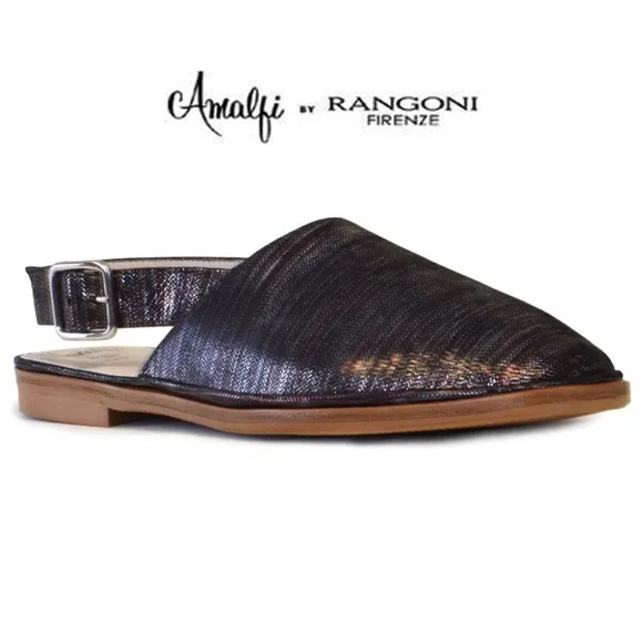 AMALFI BY RANGONI NIB GELSO BLACK KATMANDOU SLINGBACK FLATS. SIZE 7M