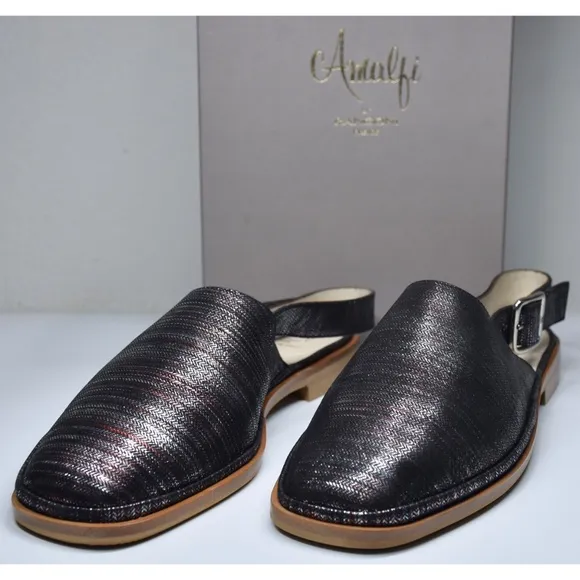 AMALFI BY RANGONI NIB GELSO BLACK KATMANDOU SLINGBACK FLATS. SIZE 7M