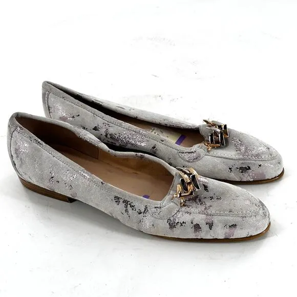 Amalfi Rangoni Oste Loafers 8.5 NWOT White Silver Gold Chain Flats Italian Luxe