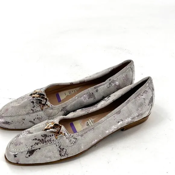 Amalfi Rangoni Oste Loafers 8.5 NWOT White Silver Gold Chain Flats Italian Luxe