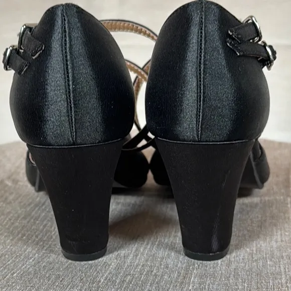 American Dutchess Royal Vintage Zella 1940's Duo-Strap Sandals Black Women 6