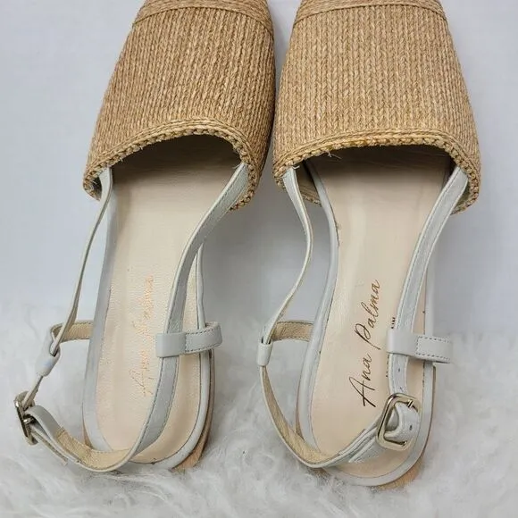Ana Palma Beige Made In Spain Slingback Flats Sandals Shoes Size 6.5