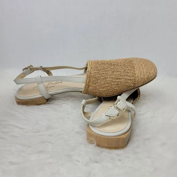 Ana Palma Beige Made In Spain Slingback Flats Sandals Shoes Size 6.5