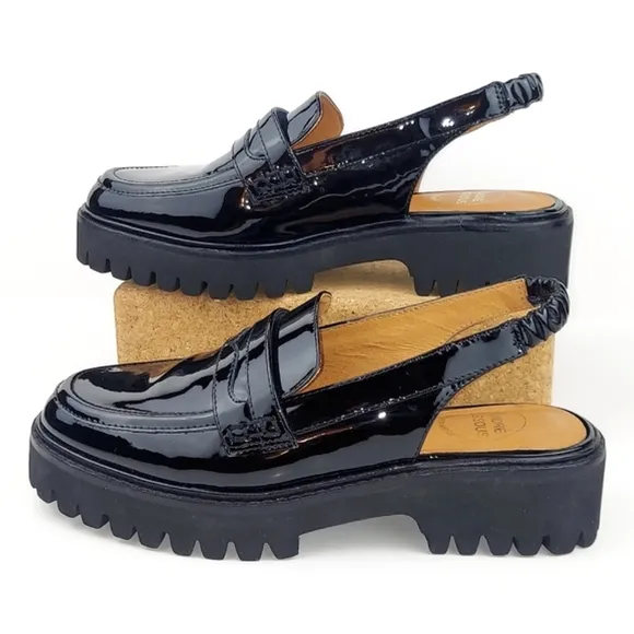 Andre Assous Rita Black Patent Featherweights Slingback Lug Sole Loafer Size 6