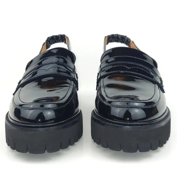 Andre Assous Rita Black Patent Featherweights Slingback Lug Sole Loafer Size 6