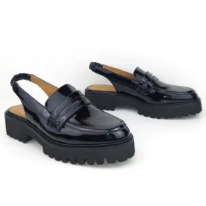 Andre Assous Rita Black Patent Featherweights Slingback Lug Sole Loafer Size 6