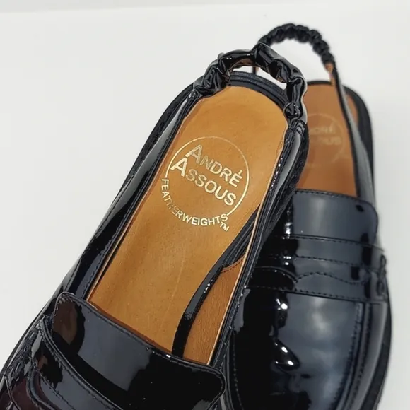 Andre Assous Rita Black Patent Featherweights Slingback Lug Sole Loafer Size 6