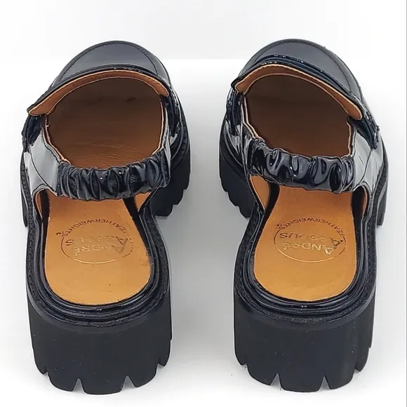 Andre Assous Rita Black Patent Featherweights Slingback Lug Sole Loafer Size 6