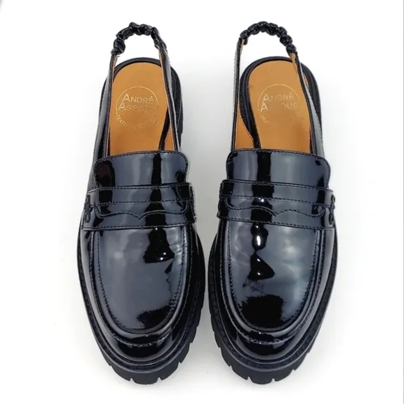 Andre Assous Rita Black Patent Featherweights Slingback Lug Sole Loafer Size 6