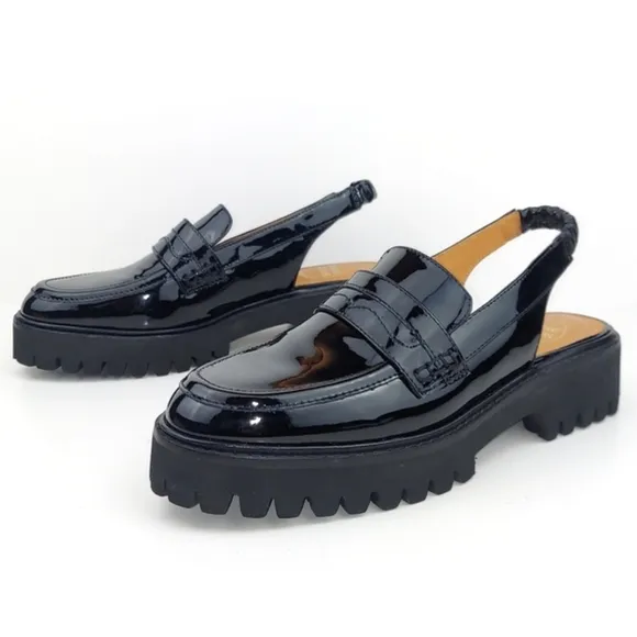 Andre Assous Rita Black Patent Featherweights Slingback Lug Sole Loafer Size 6