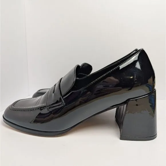 Ann Taylor Black Patent Leather Loafer Block Heel Square Toe Pumps Womens 8