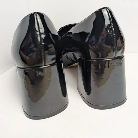 Ann Taylor Black Patent Leather Loafer Block Heel Square Toe Pumps Womens 8