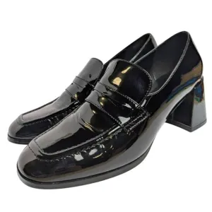 Ann Taylor Black Patent Leather Loafer Block Heel Square Toe Pumps Womens 8