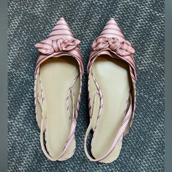 Ann Taylor Hermione Striped Bow Slingback Flats in Luminous Blush