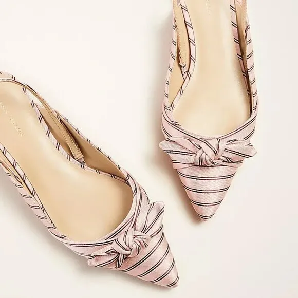 Ann Taylor Hermione Striped Bow Slingback Flats in Luminous Blush