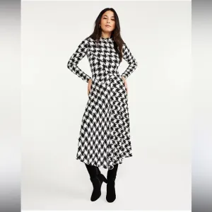 Ann Taylor Houndstooth Mock Neck Midi Dress | Size 14