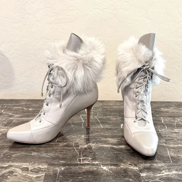 Ann Taylor Leather and Fur Heeled Booties