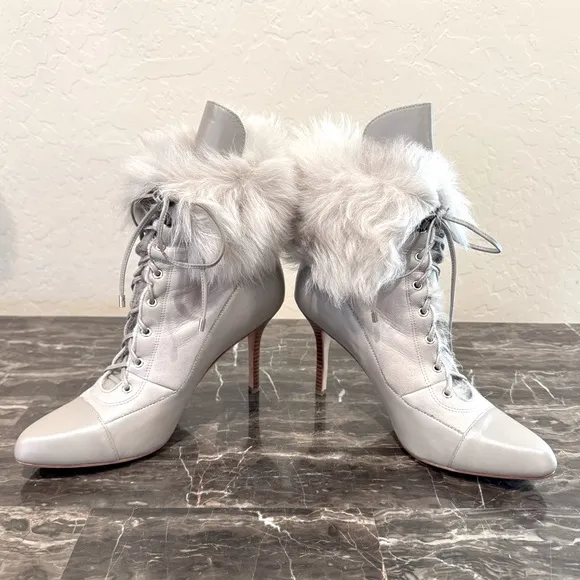 Ann Taylor Leather and Fur Heeled Booties