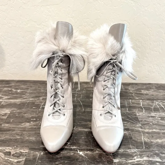 Ann Taylor Leather and Fur Heeled Booties