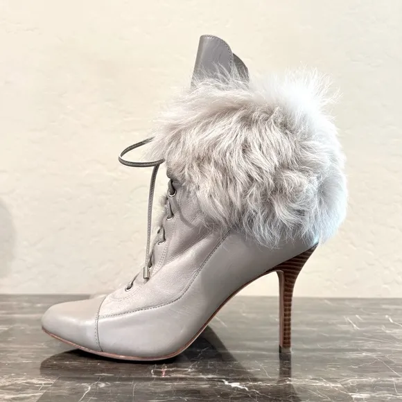 Ann Taylor Leather and Fur Heeled Booties