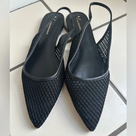Anthropologie Black Mesh Slingback Flats- Size 7- NWOT