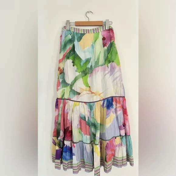 Anthropologie BL^NK LAMEIYA SKIRT midi water color flower print