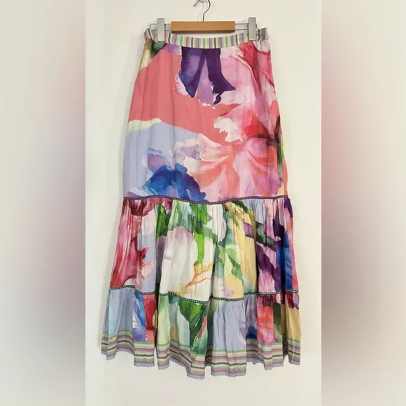 Anthropologie BL^NK LAMEIYA SKIRT midi water color flower print