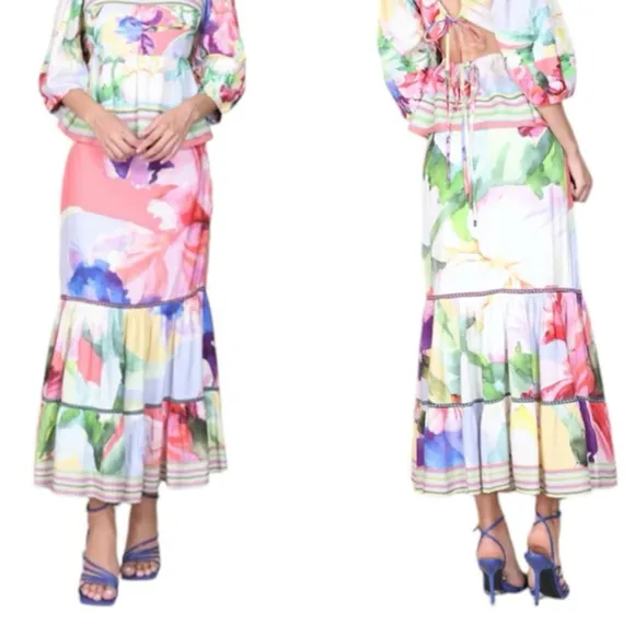 Anthropologie BL^NK LAMEIYA SKIRT midi water color flower print