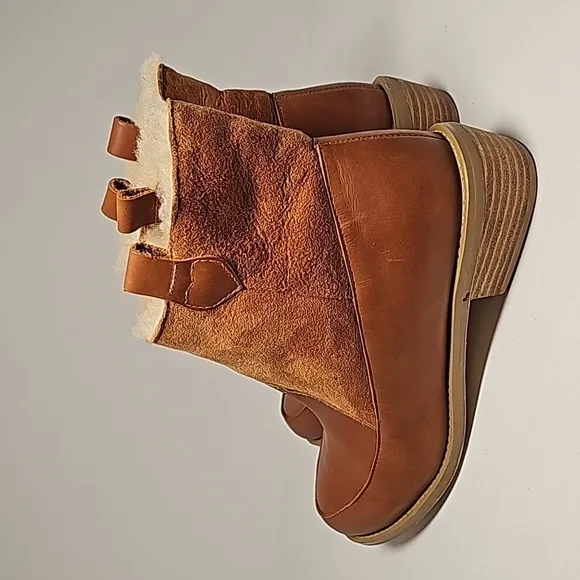 Anthropologie F-Troupe Booties Ankle Boots Brown Leather Shearling London 39