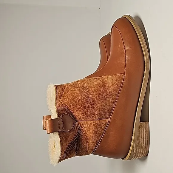 Anthropologie F-Troupe Booties Ankle Boots Brown Leather Shearling London 39