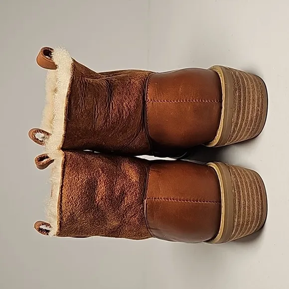 Anthropologie F-Troupe Booties Ankle Boots Brown Leather Shearling London 39