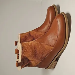 Anthropologie F-Troupe Booties Ankle Boots Brown Leather Shearling London 39