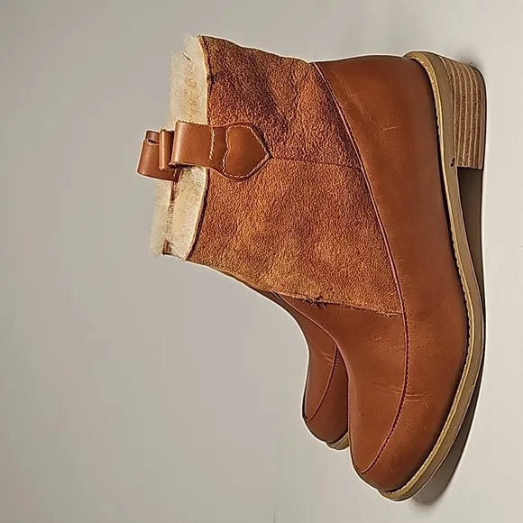 Anthropologie F-Troupe Booties Ankle Boots Brown Leather Shearling London 39