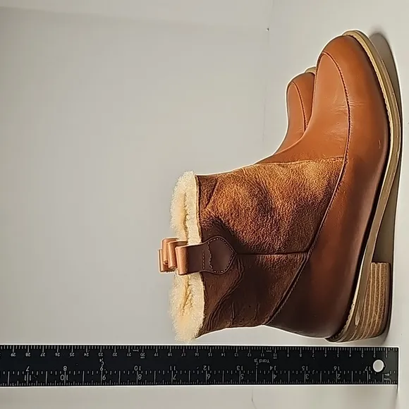 Anthropologie F-Troupe Booties Ankle Boots Brown Leather Shearling London 39