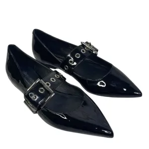 Anthropologie Jeffrey Campbell Women's Black Lilly Buckle Slingback Flats 7.5