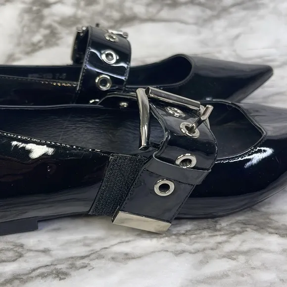 Anthropologie Jeffrey Campbell Women's Black Lilly Buckle Slingback Flats 7.5